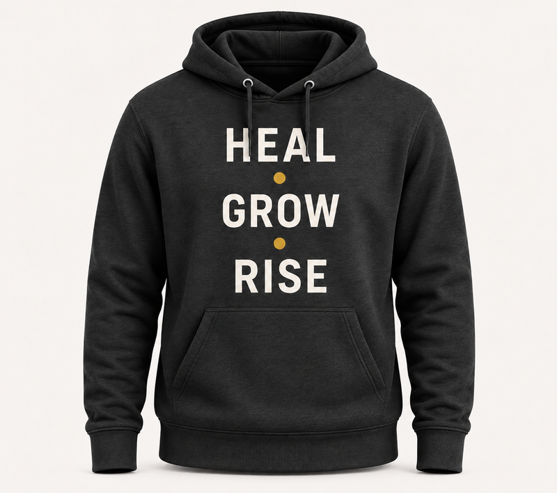 Heal • Grow • Rise Hoodie – Motivational Graphic Hoodie, Unisex Charcoal