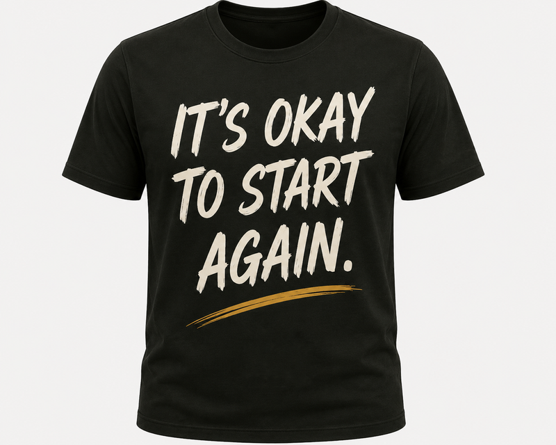 It’s Okay to Start Again Tee – Inspirational Graphic T-Shirt, Unisex Black