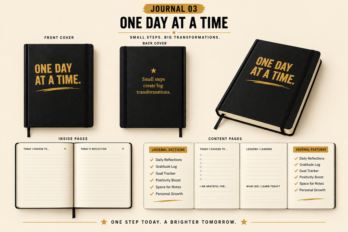 One Day At A Time Journal – Guided Daily Reflection Lined Notebook