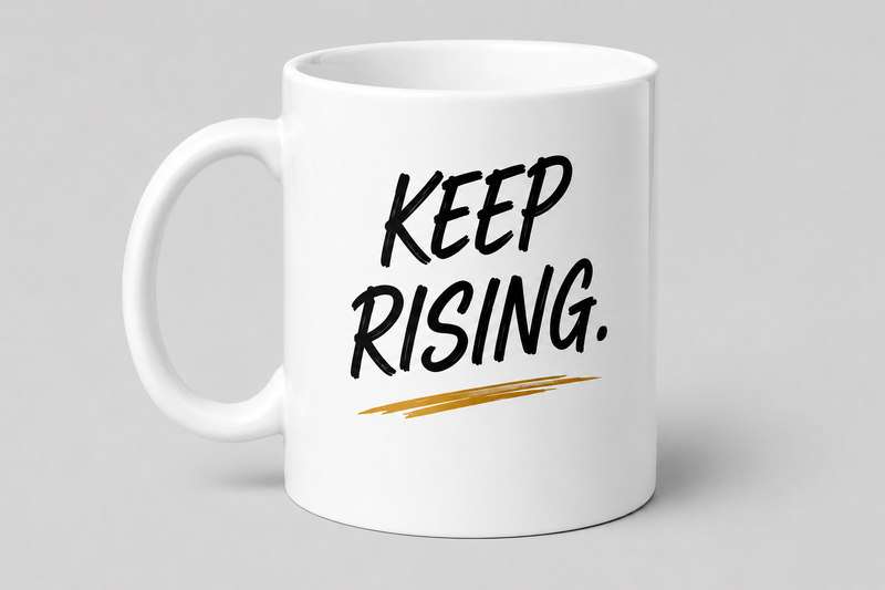Keep Rising Mug – Inspirational Ceramic Coffee Mug, Dishwasher Safe